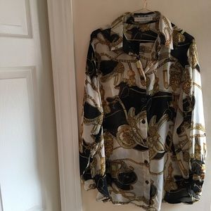 Scarf print button down tunic